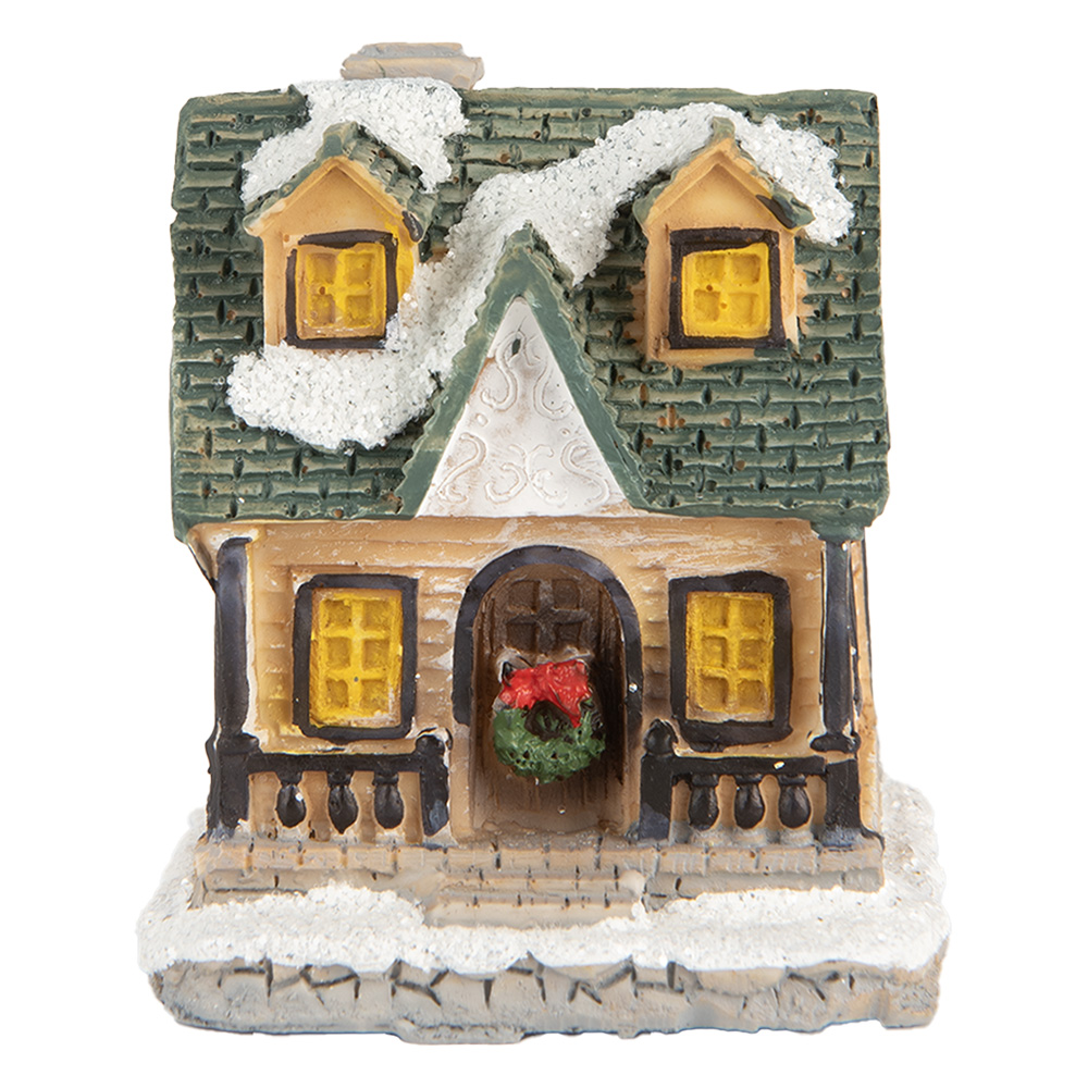 Clayre & Eef   | Decoratie Huisje met LED Beige Groen 5x5x6 cm | 6PR5735