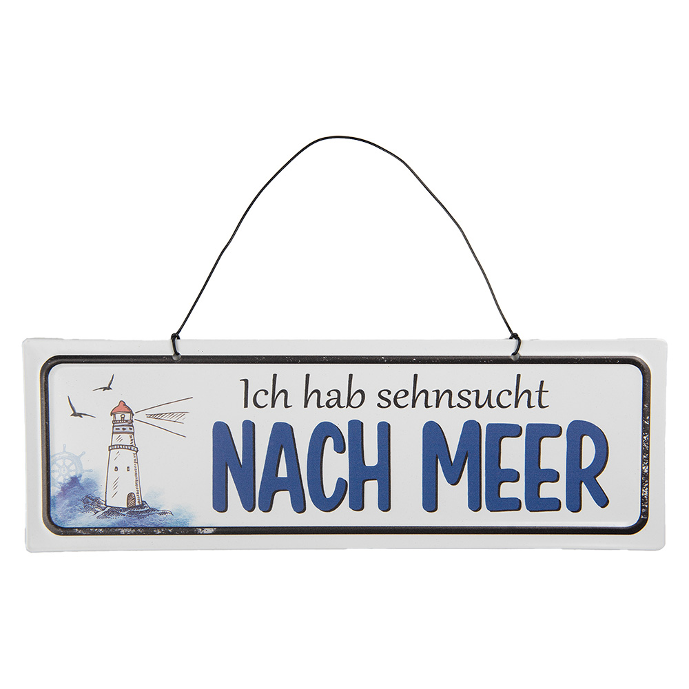 Clayre & Eef   | Tekstbord Wit Blauw 30x1x10 cm | 6Y5692