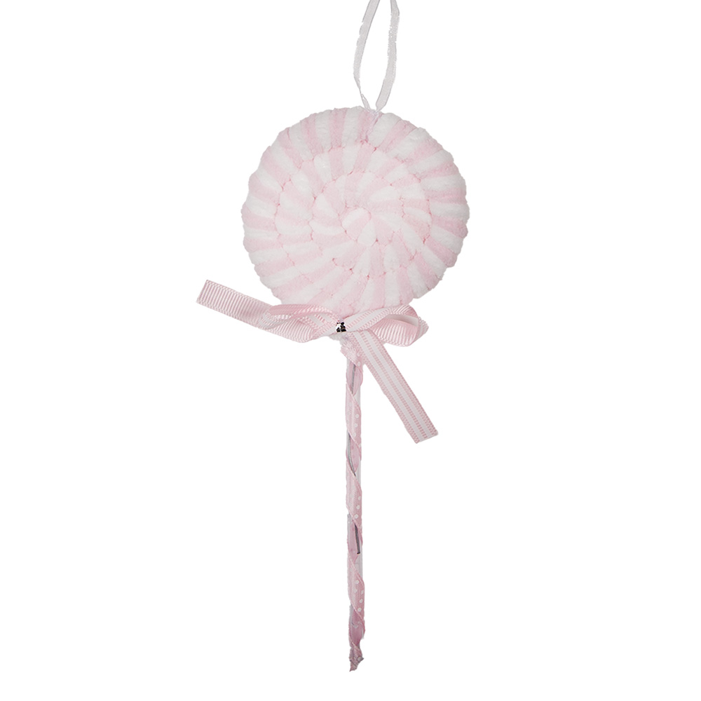 Clayre & Eef   | Kerstdecoratie Hanger Lolly Roze Wit 9x2x25 cm | 66114P