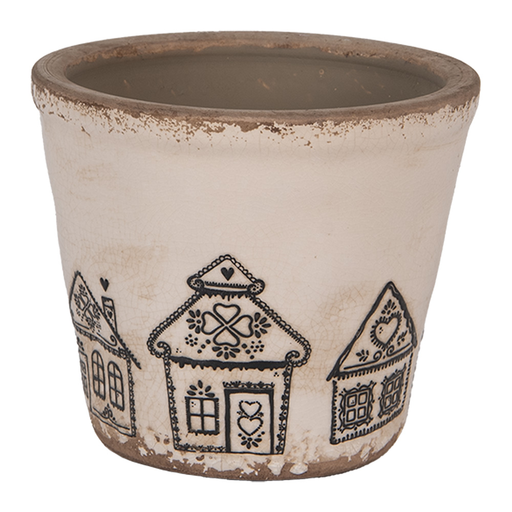 Clayre & Eef   | Bloempot Binnen Beige Zwart &oslash; 12x11 cm | 6CE2123S