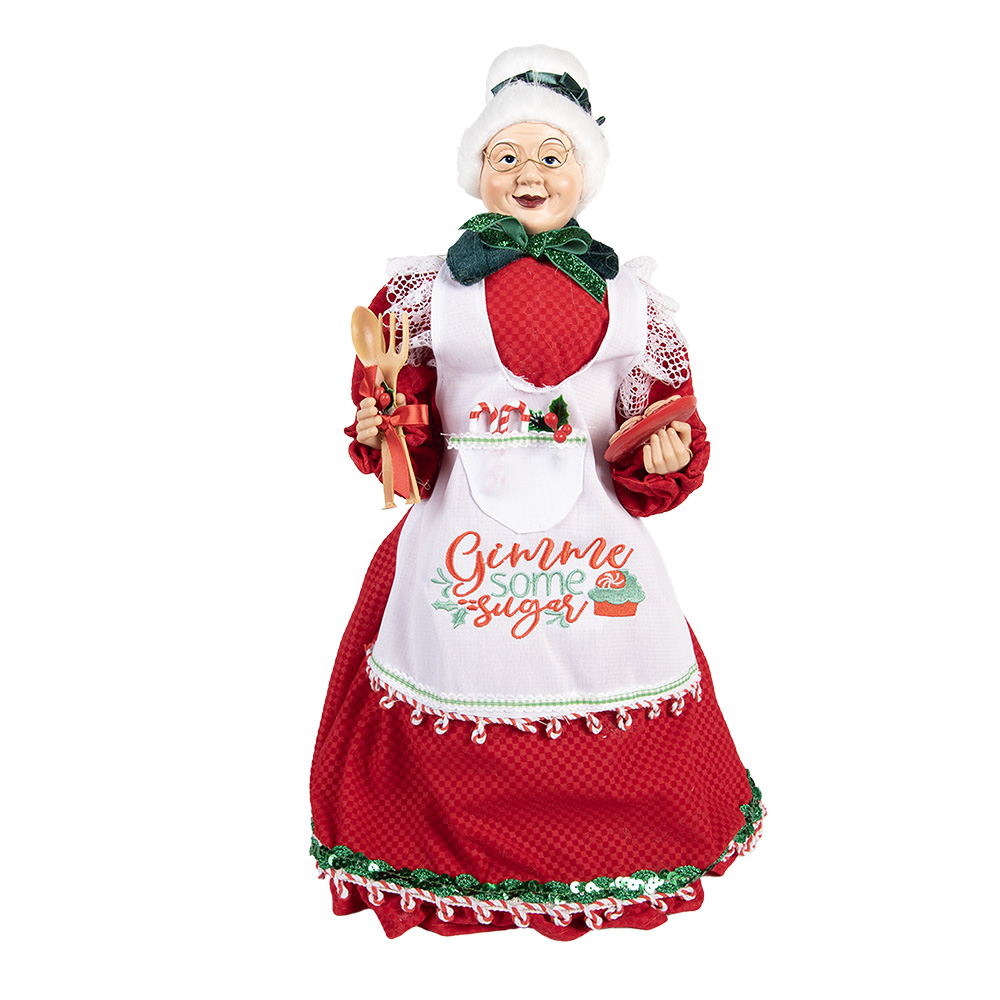 Clayre & Eef   | Kerstdecoratie Kerstvrouw Rood Wit 18x18x46 cm | 66226