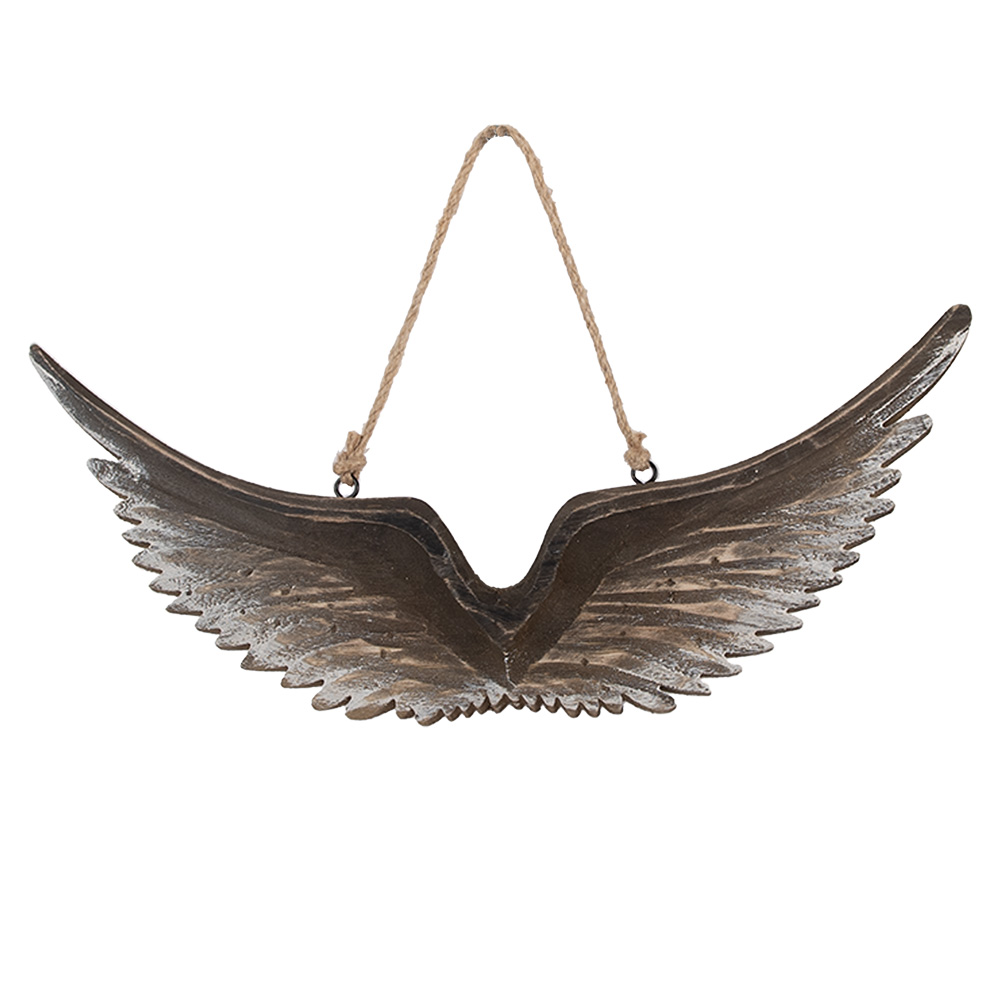 Clayre & Eef   | Decoratie Hanger Vleugels Bruin Wit 30x3x12 cm | 6H2422