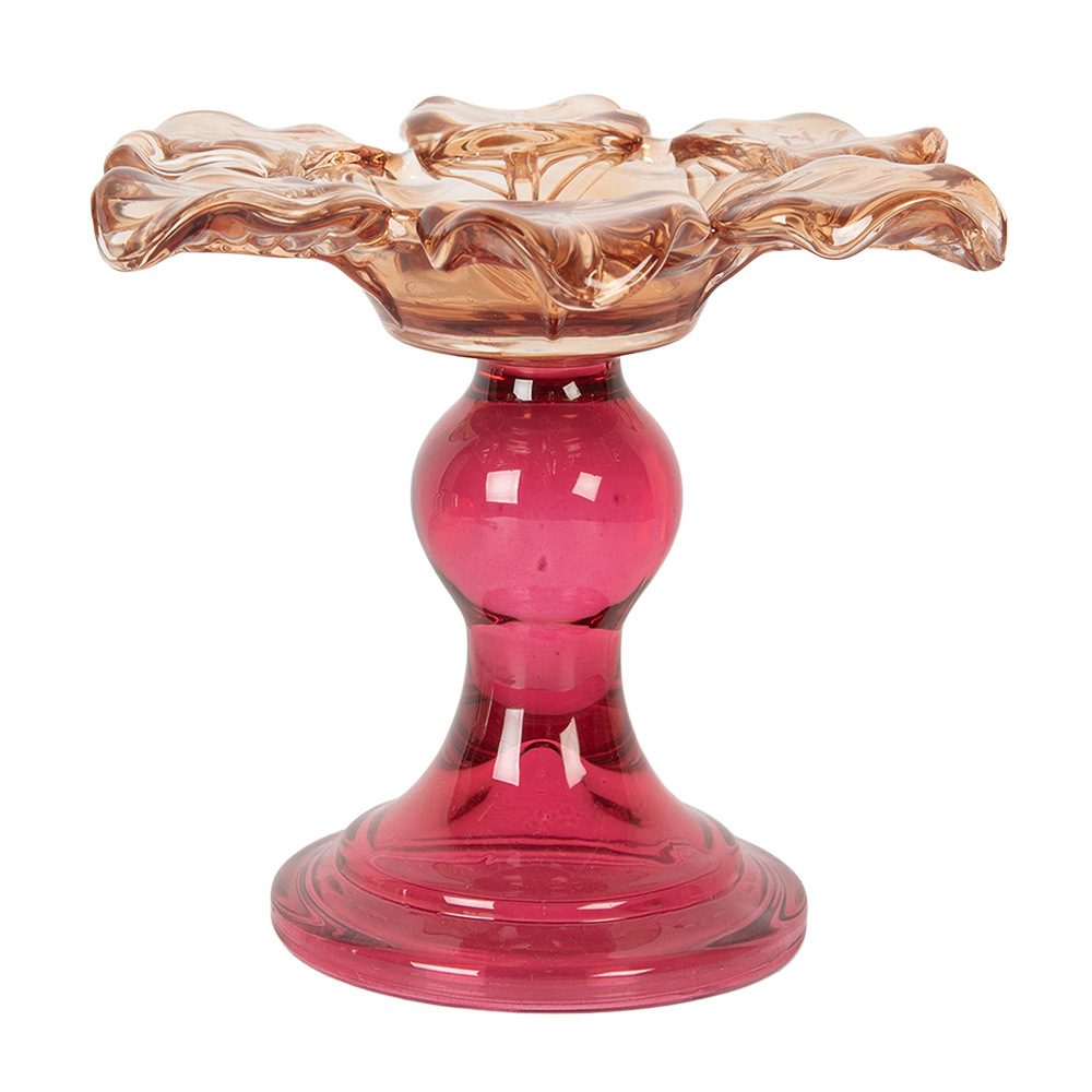 Clayre & Eef   | Glazen Theelichthouder Oranje Roze &oslash; 14x11 cm | 6GL5338O