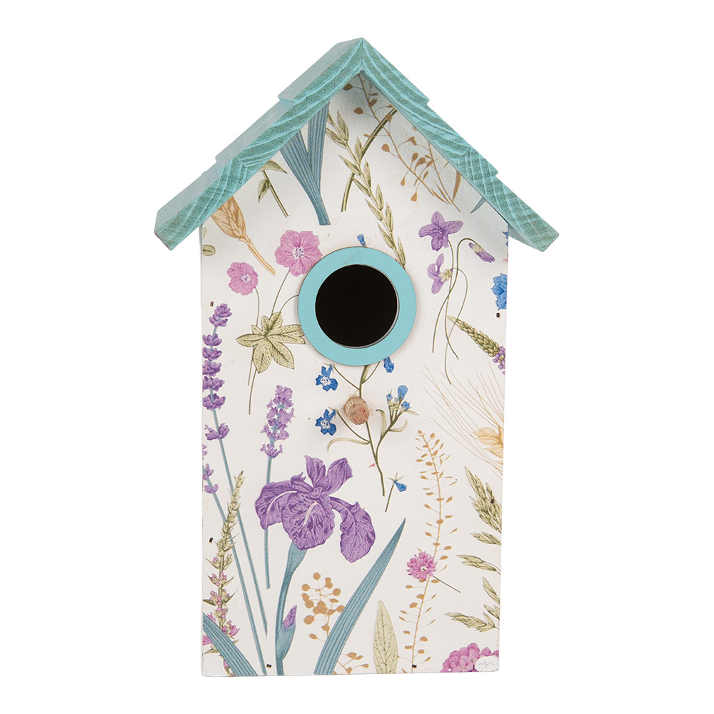 Clayre & Eef   | Vogelhuis Wit Turkoois 15x10x22 cm | 6H2451