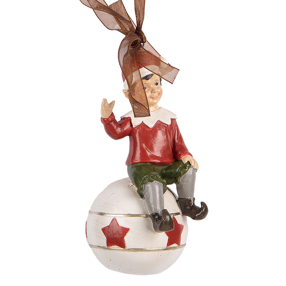 Clayre & Eef   | Decoratie hanger elf Rood Wit 5x5x10 cm | 6PR5389