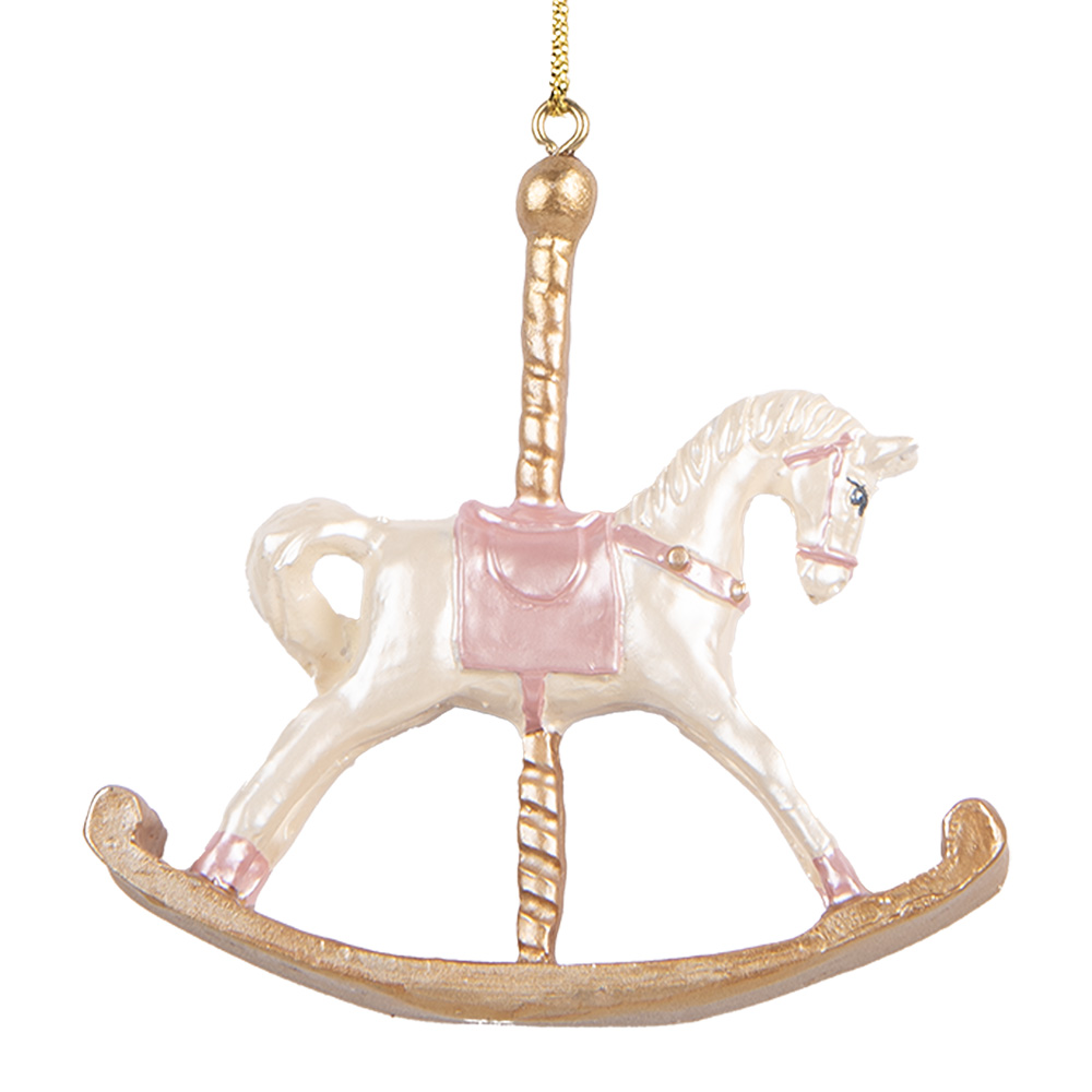 Clayre & Eef   | Decoratie Hanger Hobbelpaard Wit Goudkleurig 8x2x7 cm | 6PR5412