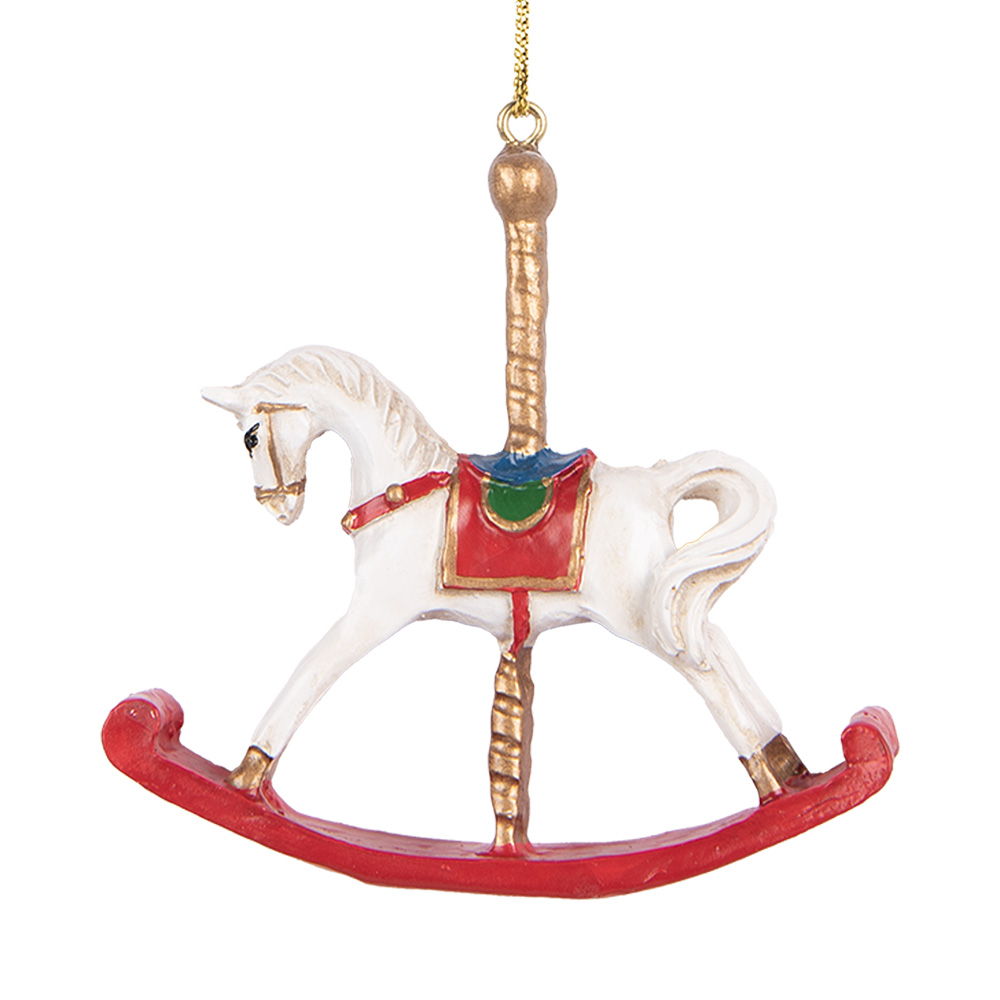 Clayre & Eef   | Decoratie Hanger Hobbelpaard Wit Rood 8x2x7 cm | 6PR5413