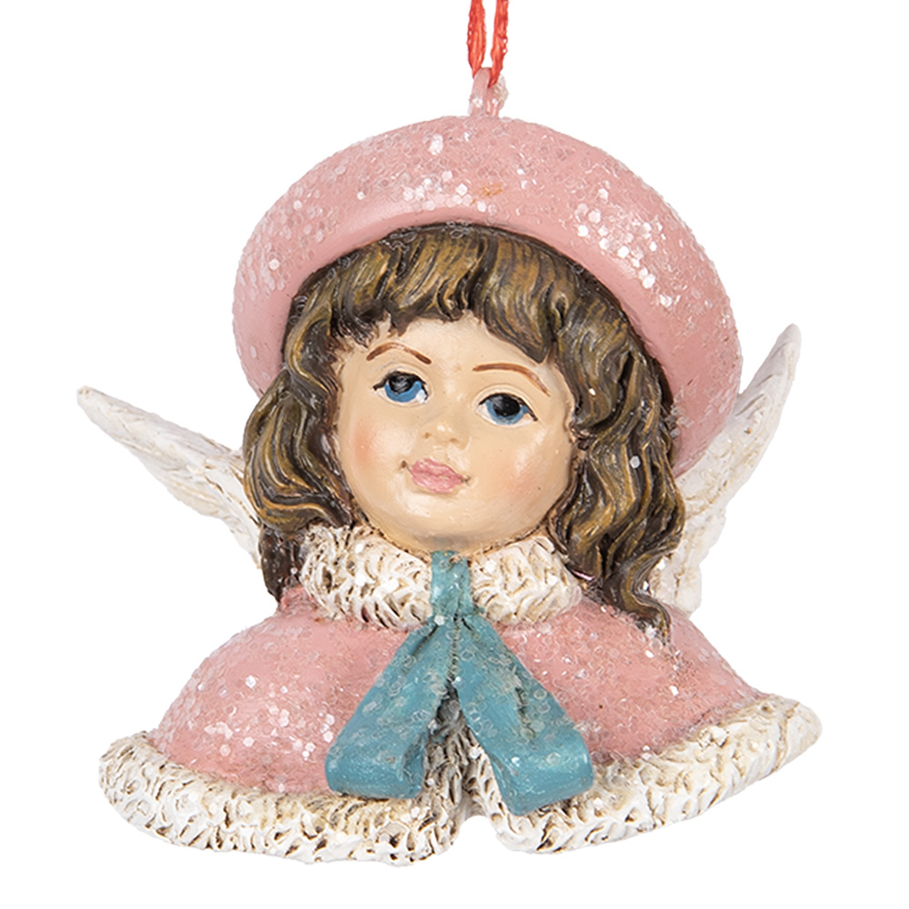 Clayre & Eef   | Decoratie hanger Engel Roze Beige 8x7x7 cm | 6PR5706