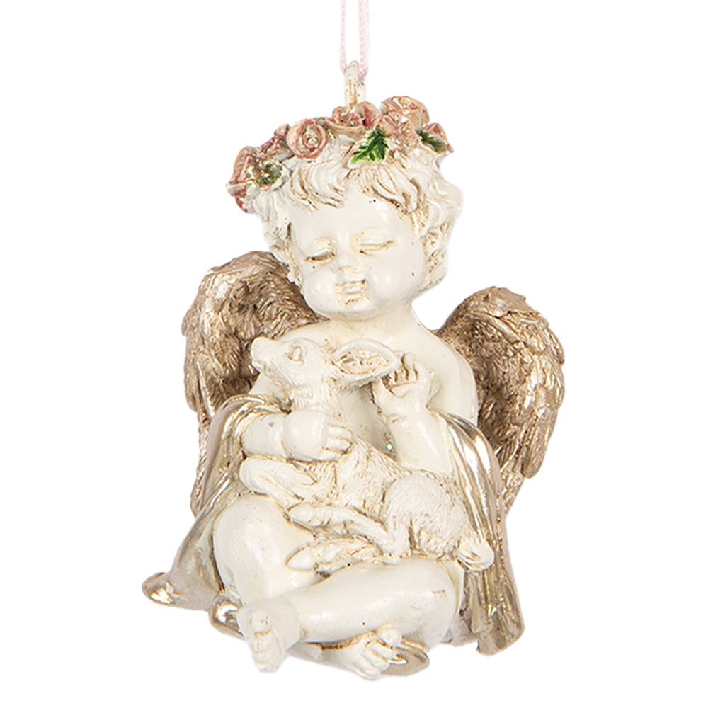 Clayre & Eef   | Decoratie hanger Engel Beige Goudkleurig 5x4x6 cm | 6PR5707