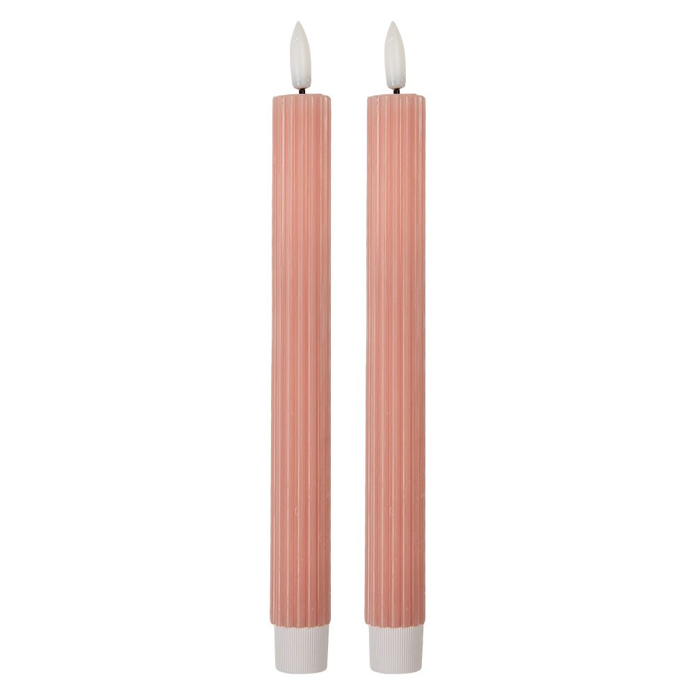 Clayre & Eef   | Kaars met LED set van 2 Roze ø 2x25 cm / 2xAAA | 6CA0002P