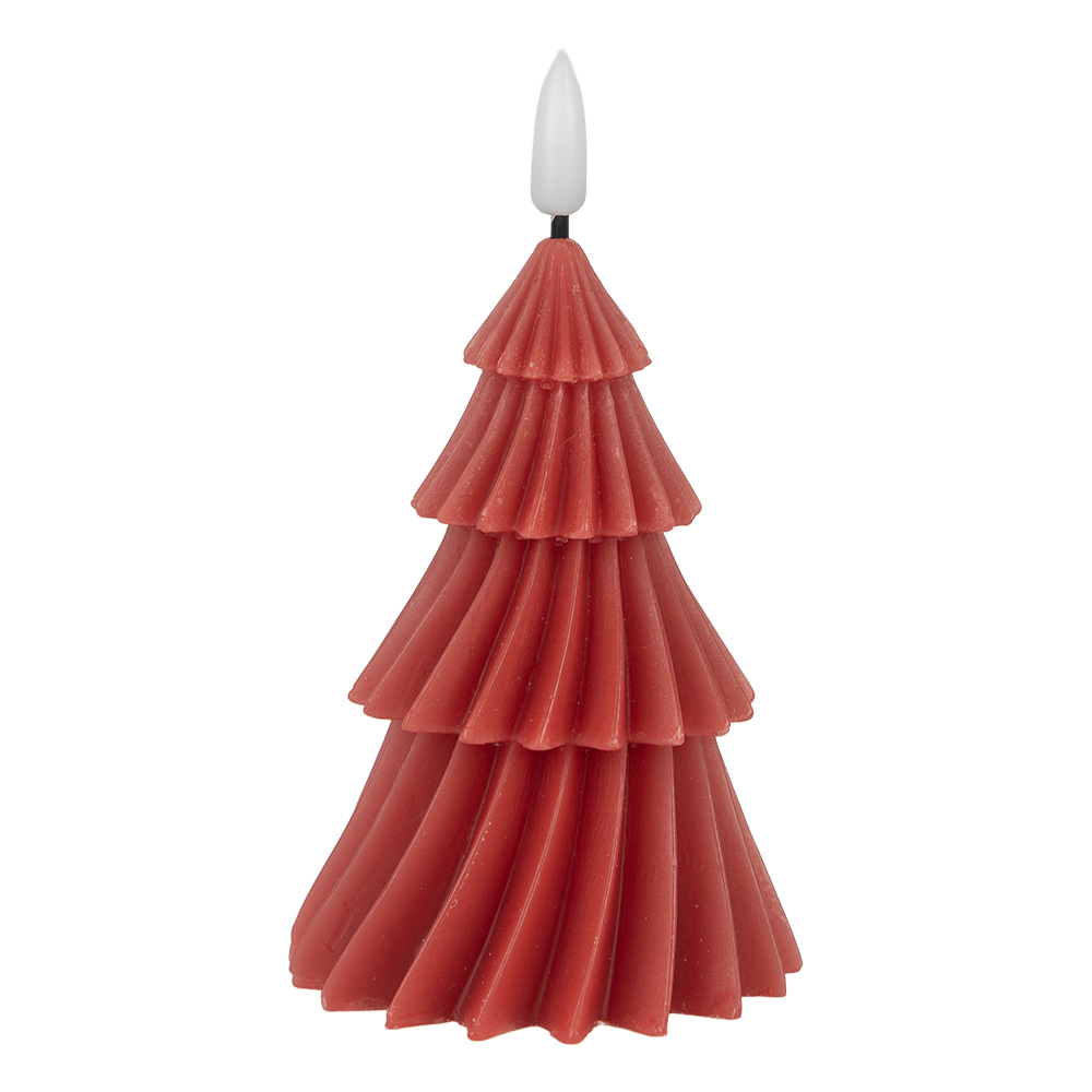 Clayre & Eef   | Kaars Kerstboom met LED Rood ø 8x13 cm | 6CA0005
