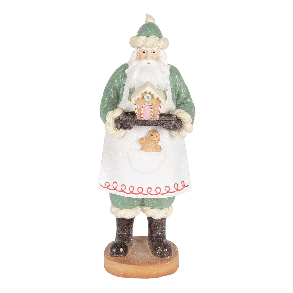 Clayre & Eef   | Kerstdecoratie Kerstman Groen Wit 11x11x30 cm | 6PR5528