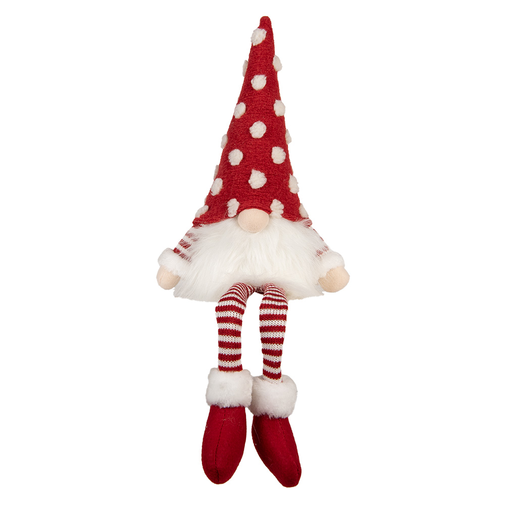 Clayre & Eef   | Decoratie Beeld Kabouter met LED Rood Wit 16x12x32/60 cm | 66329