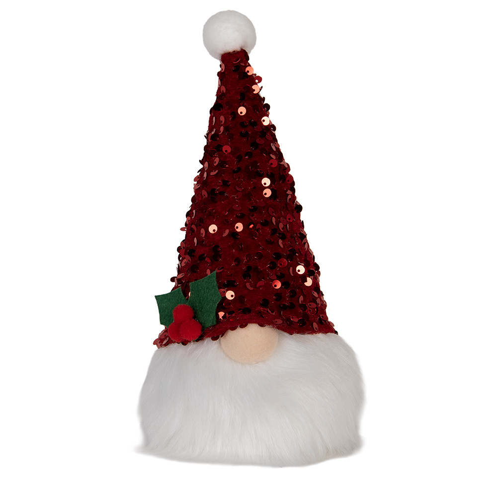 Clayre & Eef   | Decoratie Beeld Kabouter met LED Rood Wit 10x10x25 cm / 3xAA | 66330