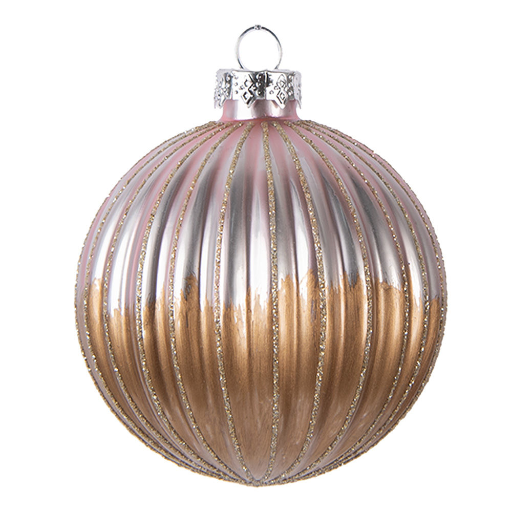 Clayre & Eef   | Kerstbal Bruin Roze ø 8x8 cm | 6GL5112