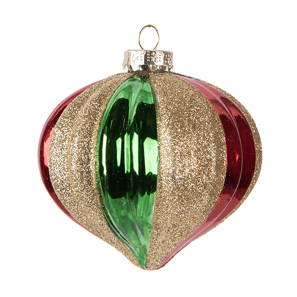 Clayre & Eef   | Kerstbal Groen Rood ø 10x10 cm | 6GL5117