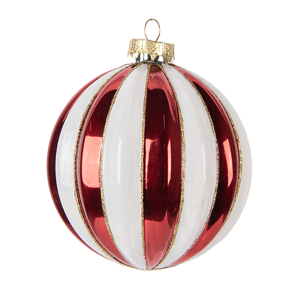 Clayre & Eef   | Kerstbal Rood Wit ø 10x11 cm | 6GL5118