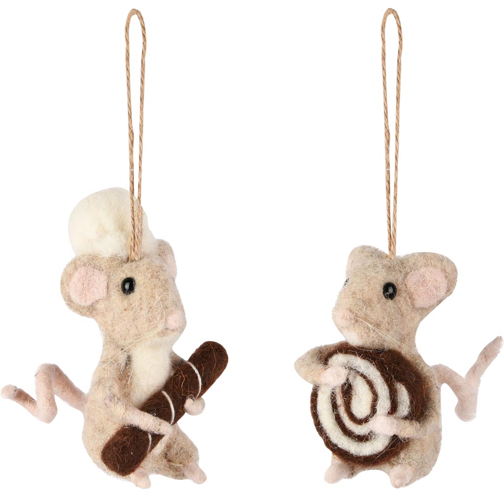 Dekoratief | Hanger muis m/gebakje, roze/bruin, stof, 5x5x9cm, set van 2 stuks | A255337