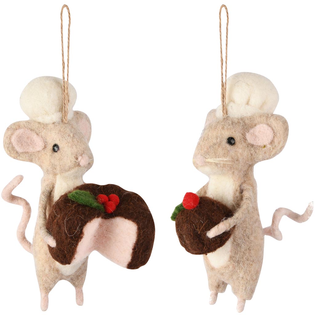 Dekoratief | Hanger muis m/gebakje, roze/bruin, stof, 9x10x16cm, set van 2 stuks | A255341