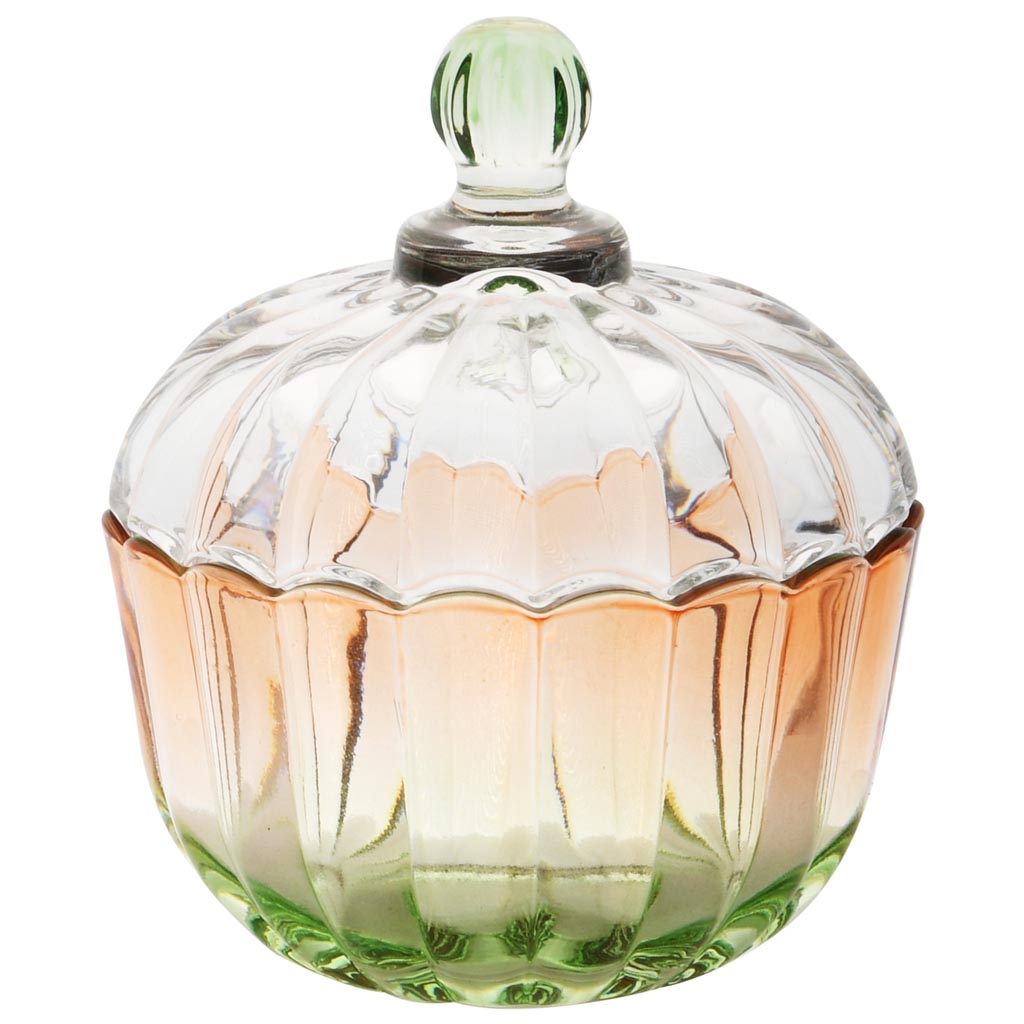Dekoratief | Bonbonni?re, oranje/groen, glas, 9x9x10cm | A255539