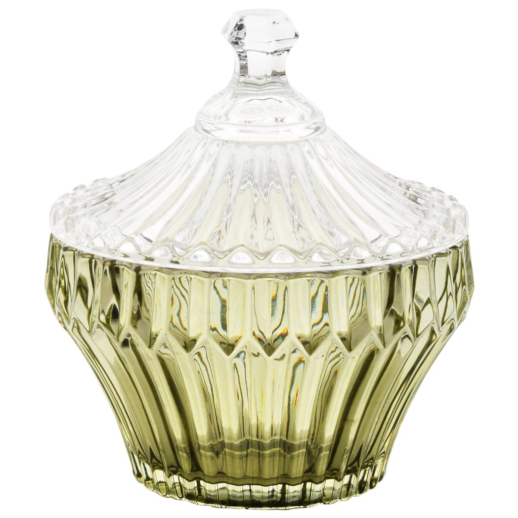 Dekoratief | Bonbonni?re, groen/transparant, glas, 11x11x14cm | A255541