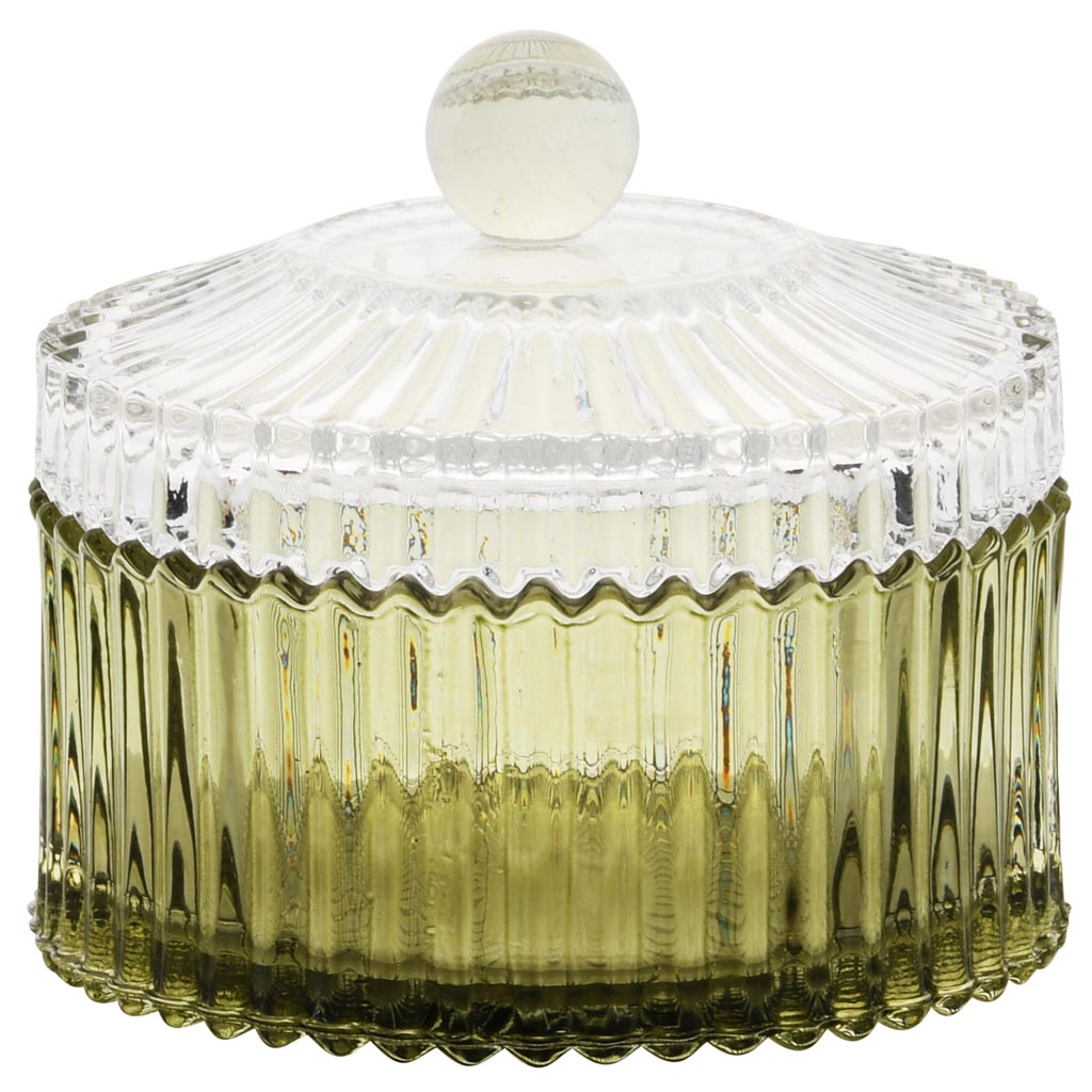 Dekoratief | Bonbonni?re, groen/transparant, glas, 11x11x10cm | A255542