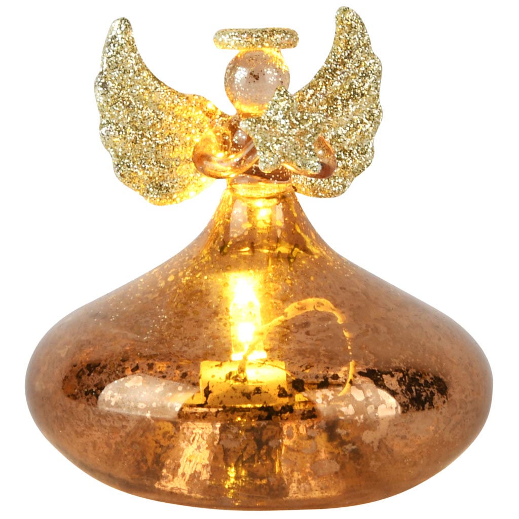 Dekoratief | Engeltje staand m/ster, transparant/goud, glas, LED, 8x8x8cm | A255664