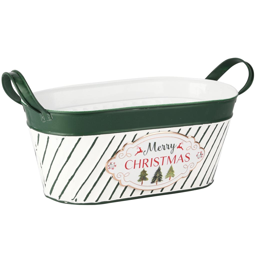 Dekoratief | Bakje ovaal 'Merry Christmas', wit/groen, metaal, 30x15x11cm | A255909