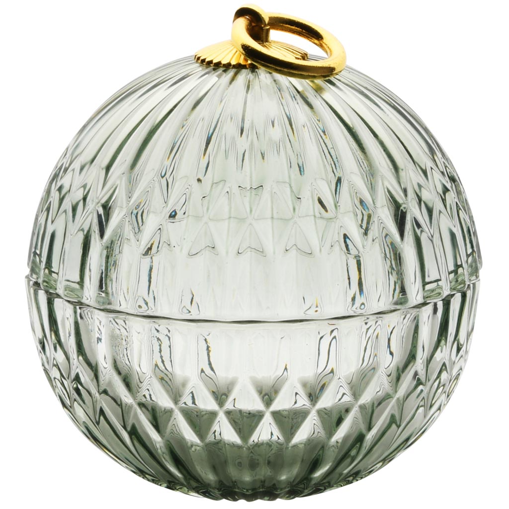 Dekoratief | Bonbonni?re, groen/goud/transparant, glas, 11x11x12cm | A255990