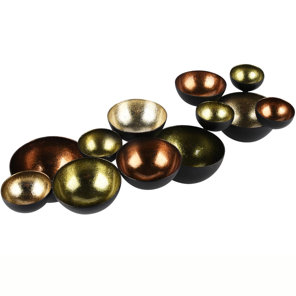 Dekoratief | Tafelstuk multitheelichthouder, groen/bruin/zwart, metaal, 39x16x8cm | A258066