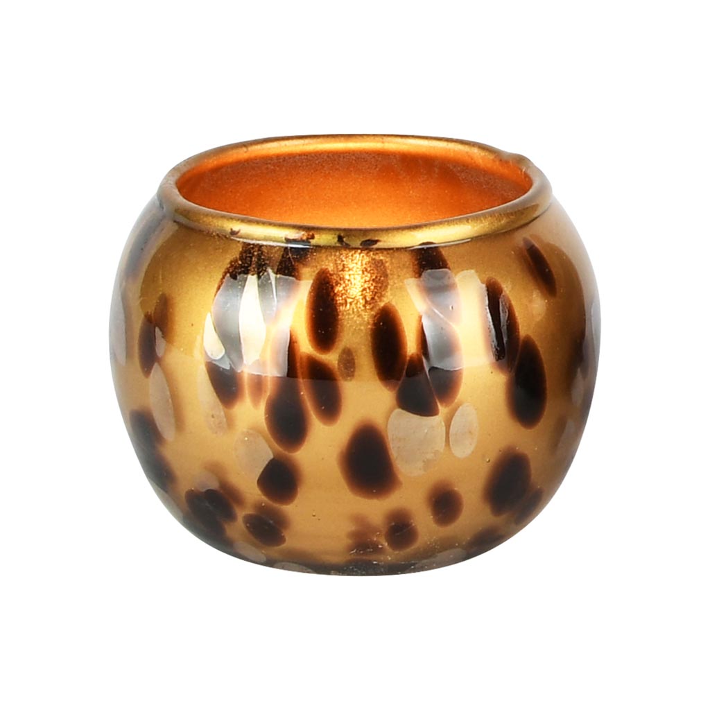 Dekoratief | Theelichthouder 'Brown Cheena', glas, 8x8x6cm | A258117