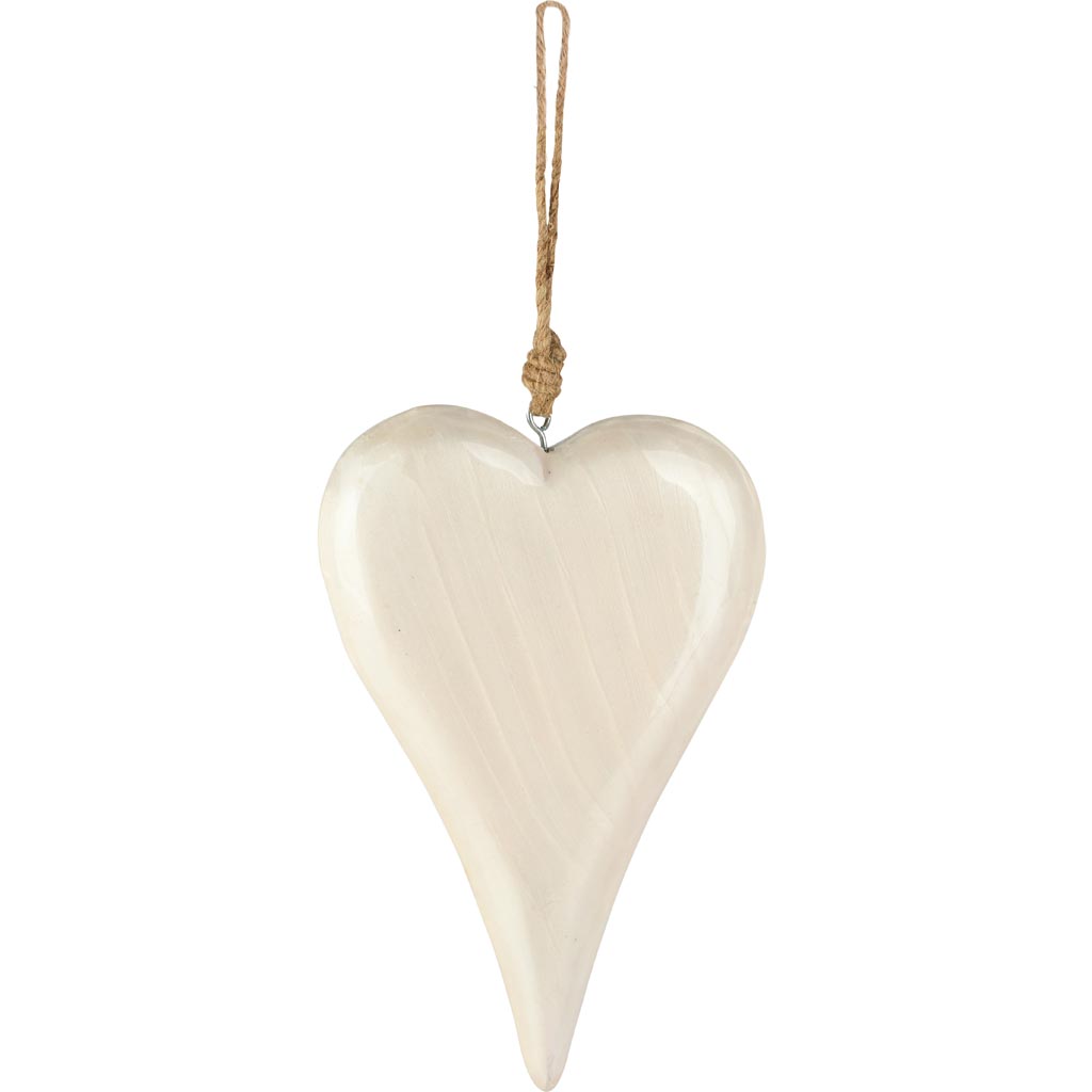 Dekoratief | Hanger hart, wit, hout/email, 12x20x3cm | A258235