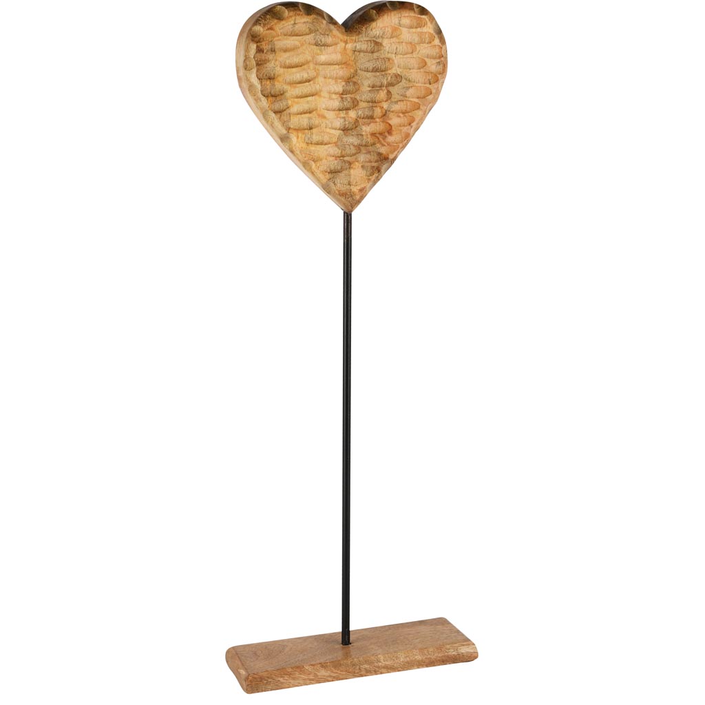 Dekoratief | Deco hart op voet, naturel/zwart, hout, 15x10x46cm | A258278