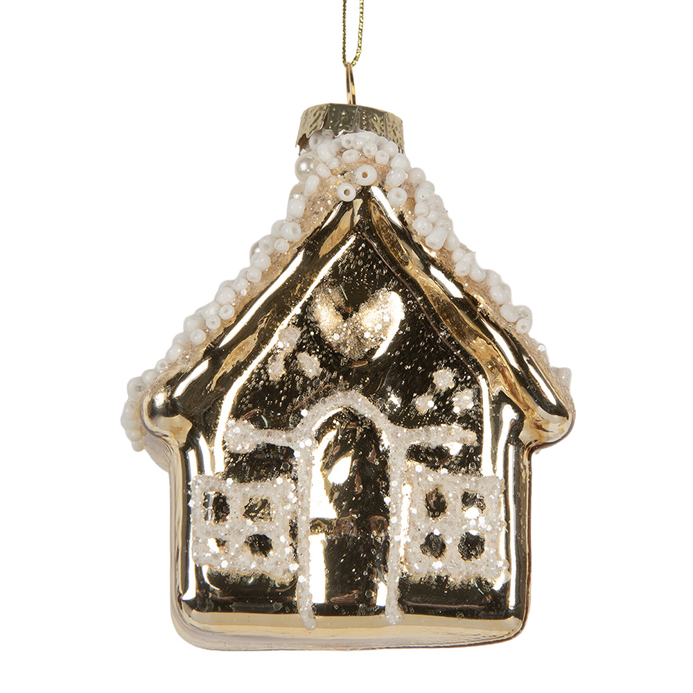 Clayre & Eef   | Kersthanger Goudkleurig Wit 7x7x9 cm | 6GL5268