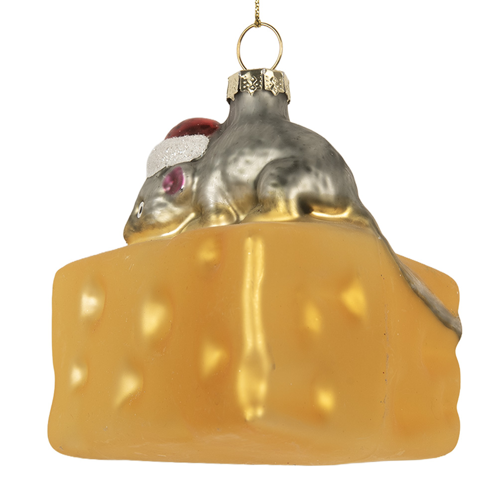 Clayre & Eef   | Kersthanger Geel Grijs 8x8x8 cm | 6GL5305