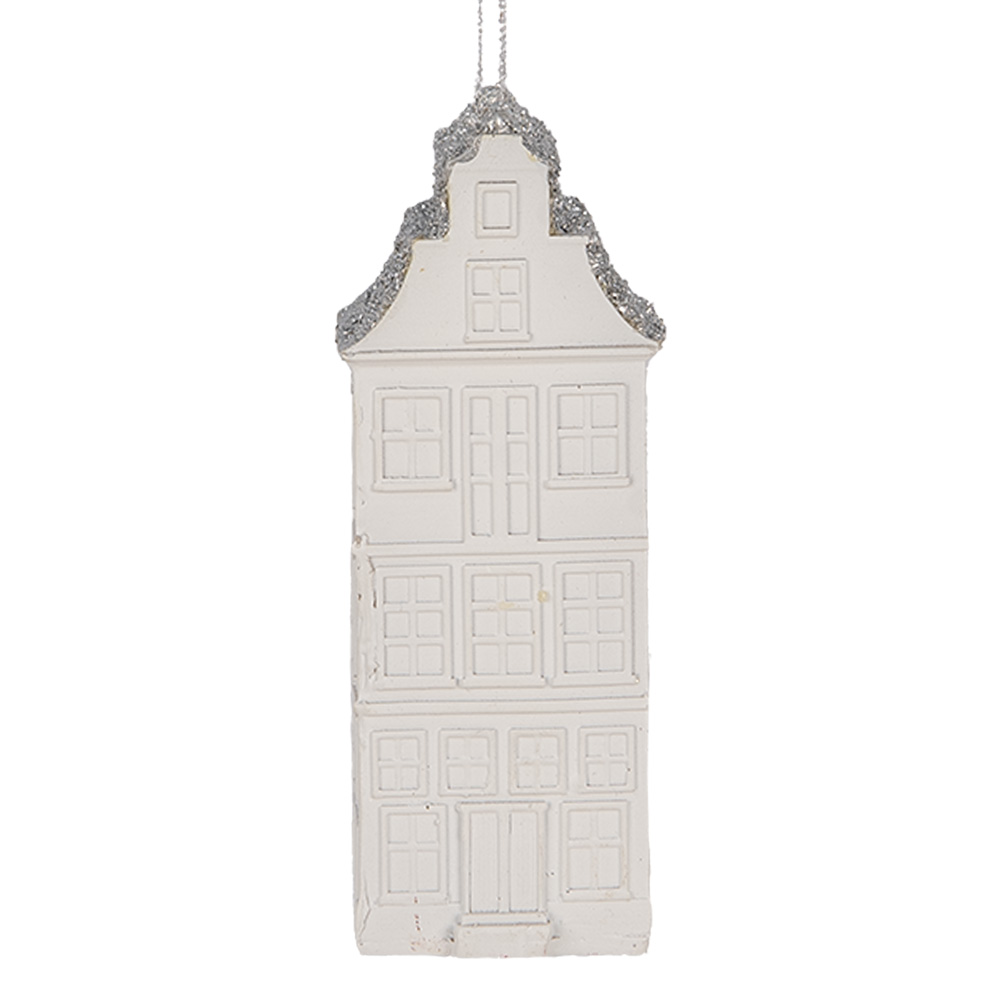 Clayre & Eef   | Decoratie hanger Huisje Wit Zilverkleurig 4x4x11 cm | 6PR5610
