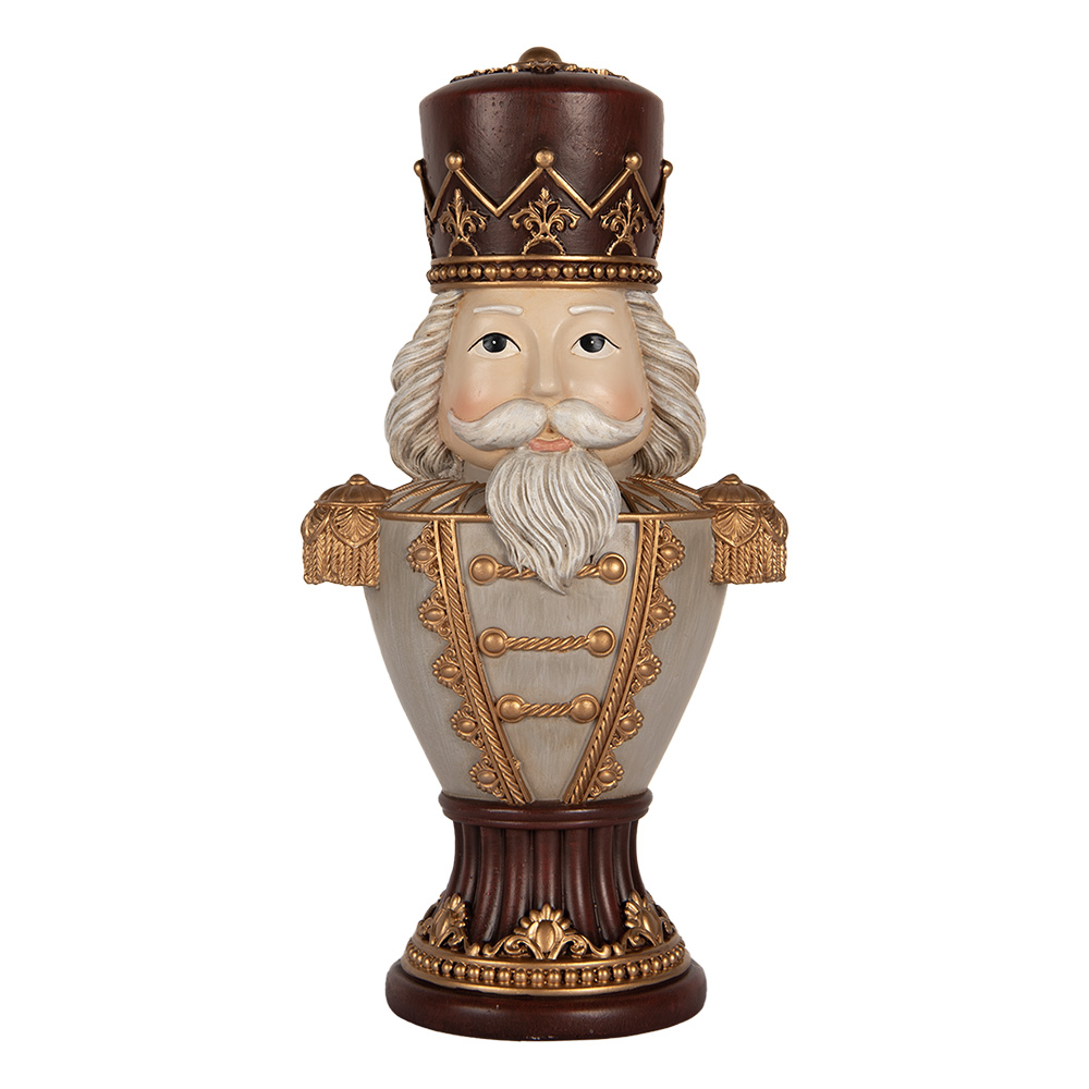 Clayre & Eef   | Kerstdecoratie Notenkraker Bruin Grijs 16x10x30 cm | 6PR5365