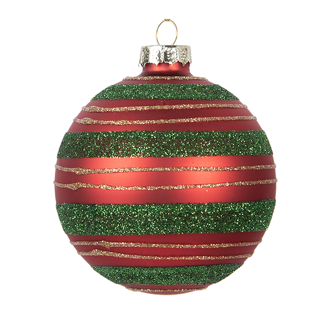 Clayre & Eef   | Kerstbal Rood Groen ø 8x8 cm | 6GL5170