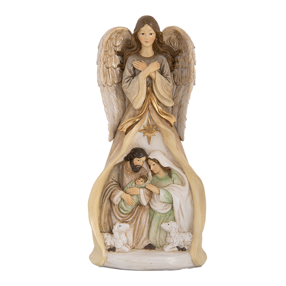 Clayre & Eef   | Kerstdecoratie Kerstgroep Beige Goudkleurig 15x12x30 cm | 6PR5647