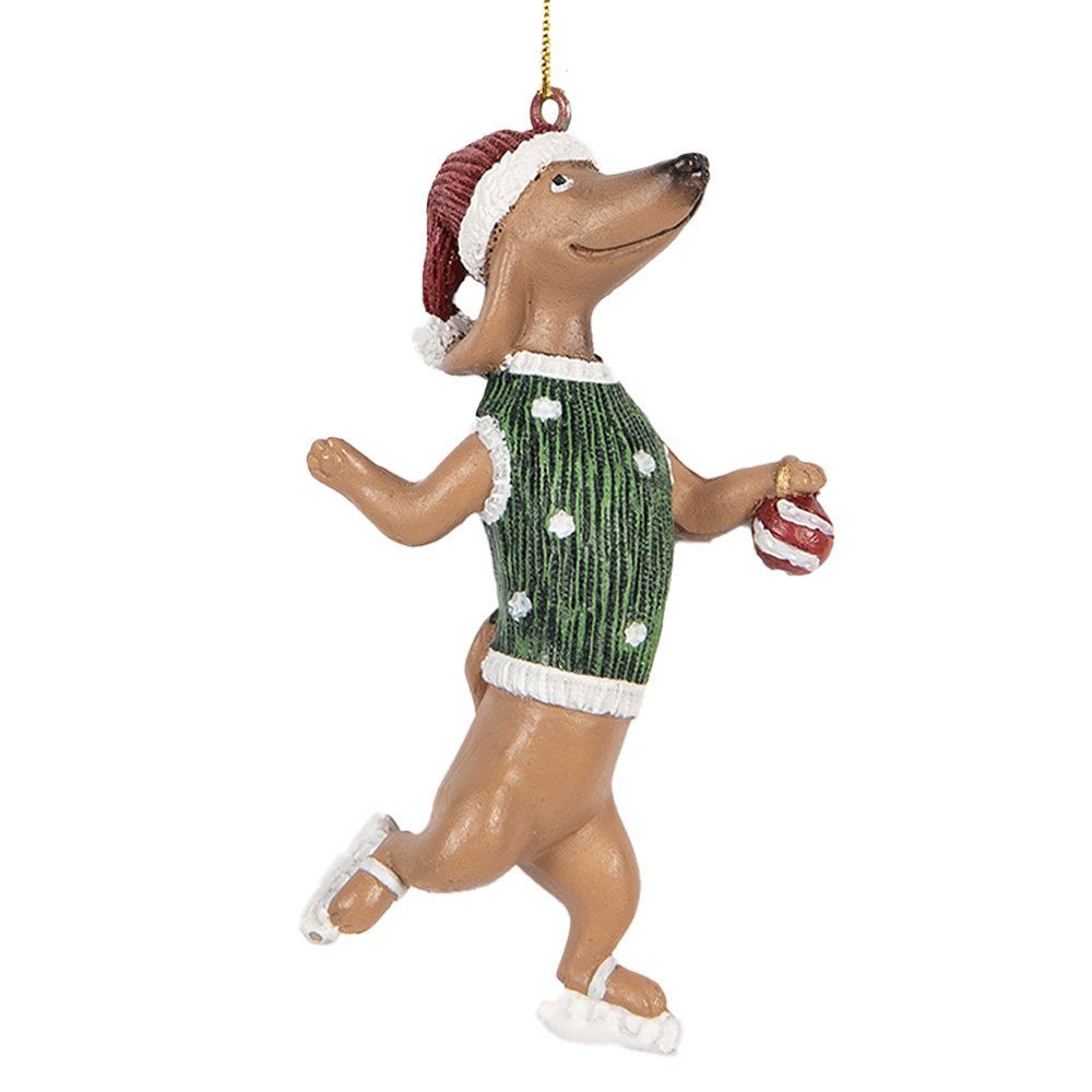Clayre & Eef   | Decoratie hanger Teckel Bruin Groen 6x3x10 cm | 6PR5308