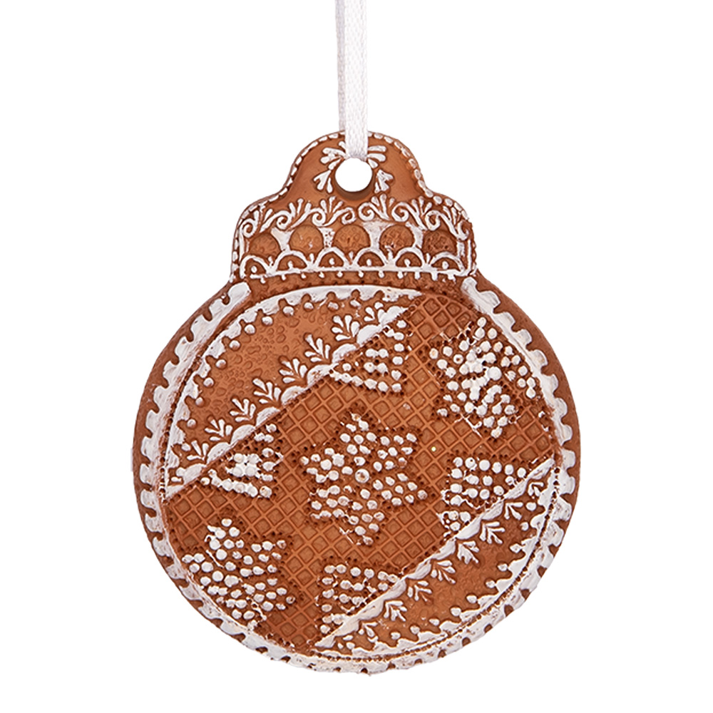 Clayre & Eef   | Decoratie hanger Kerstbal Bruin Wit 8x2x10 cm | 6PR5316