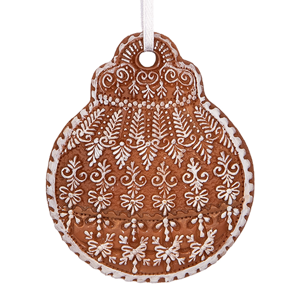 Clayre & Eef   | Decoratie hanger Kerstbal Bruin Wit 8x2x10 cm | 6PR5318