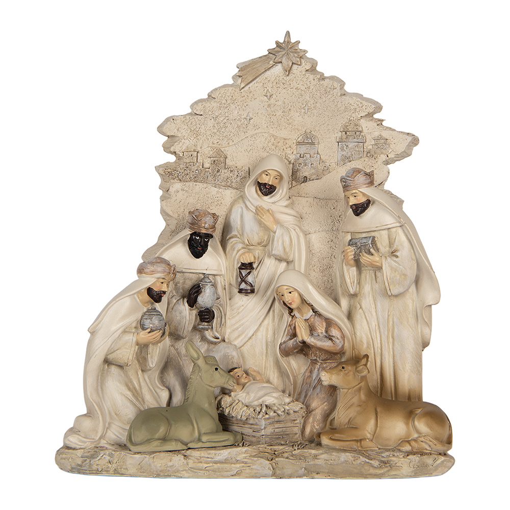 Clayre & Eef   | Kerstdecoratie Kerstgroep Beige Wit 24x8x27 cm | 6PR5924