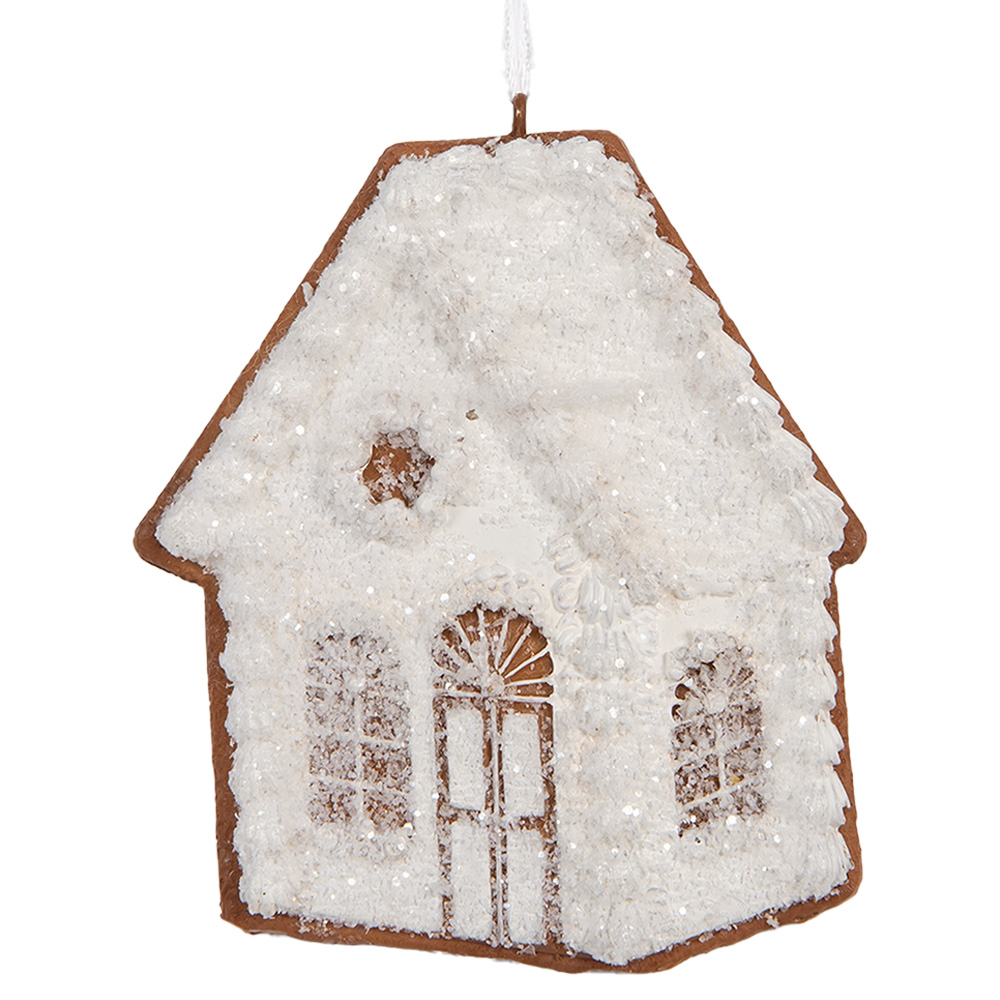 Clayre & Eef   | Decoratie hanger huisje Wit Bruin 9x1x10 cm | 6PR5332