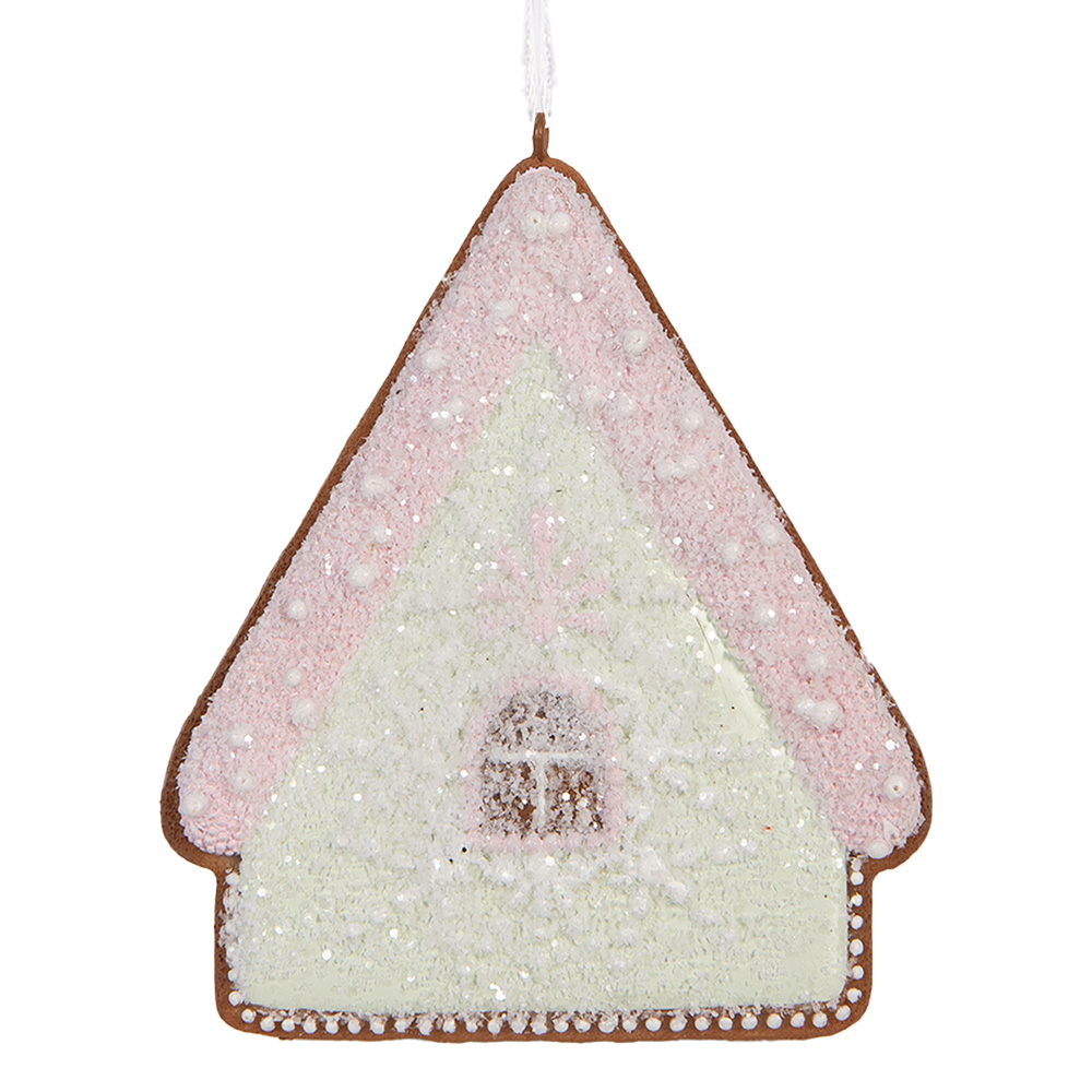 Clayre & Eef   | Decoratie hanger huisje Groen Roze 9x1x10 cm | 6PR5339