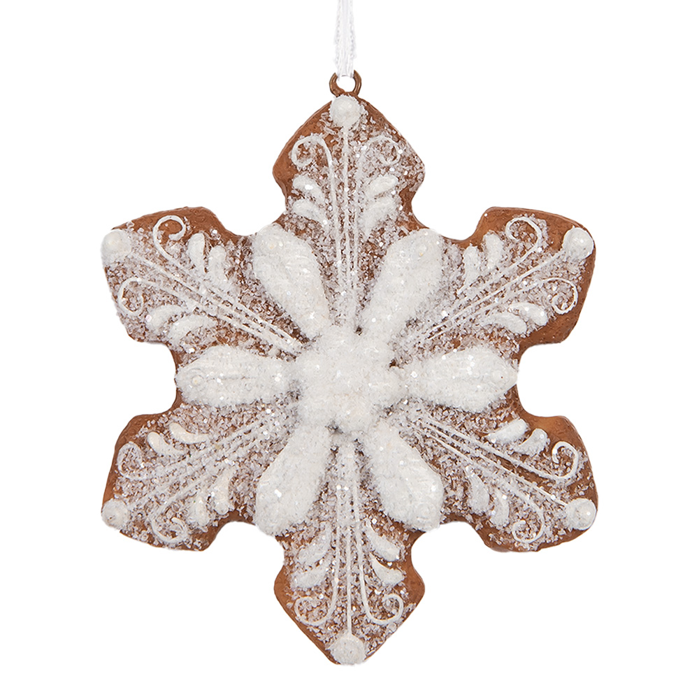 Clayre & Eef   | Decoratie hanger Sneeuwvlok Wit Bruin 9x1x10 cm | 6PR5354