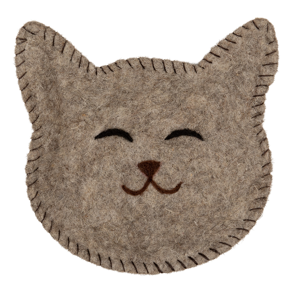 Clayre & Eef   | Vilten schaal Kat Grijs Bruin 15x16x4 cm | 66301