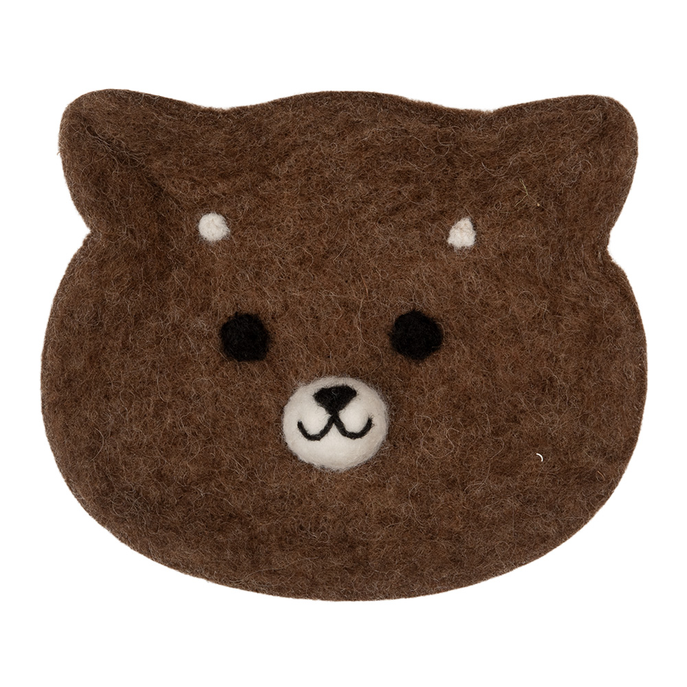 Clayre & Eef   | Vilten schaal Beer Bruin Wit 15x13x3 cm | 66302