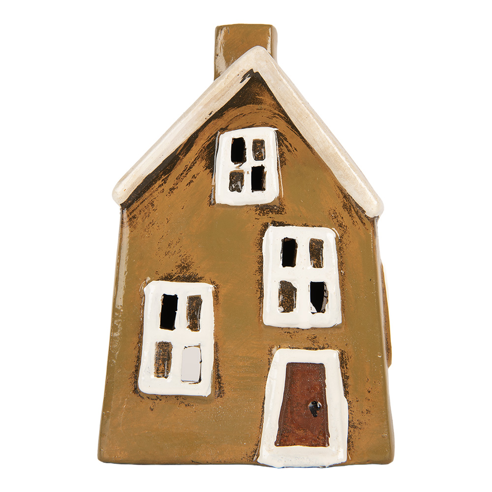 Clayre & Eef   | Decoratie Huisje Bruin Beige 12x8x18 cm | 6CE2187