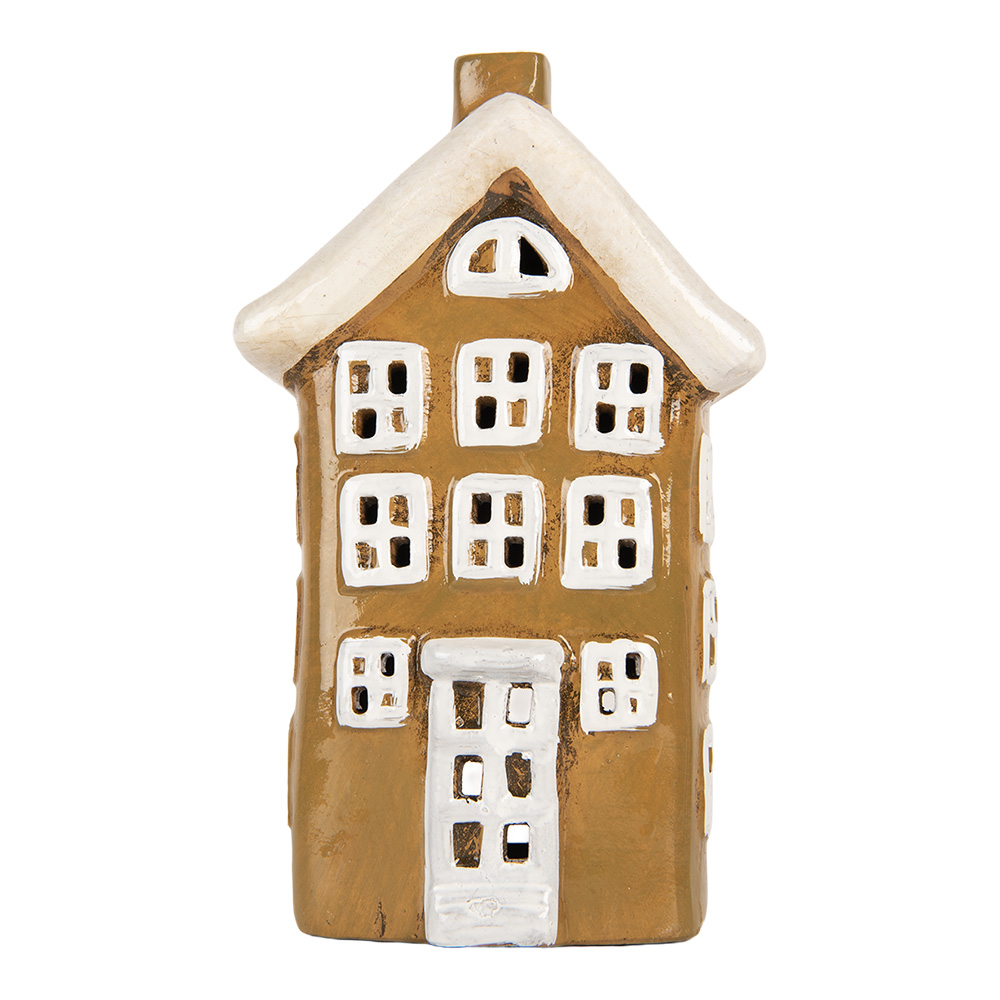 Clayre & Eef   | Decoratie Huisje Bruin Beige 12x8x19 cm | 6CE2194